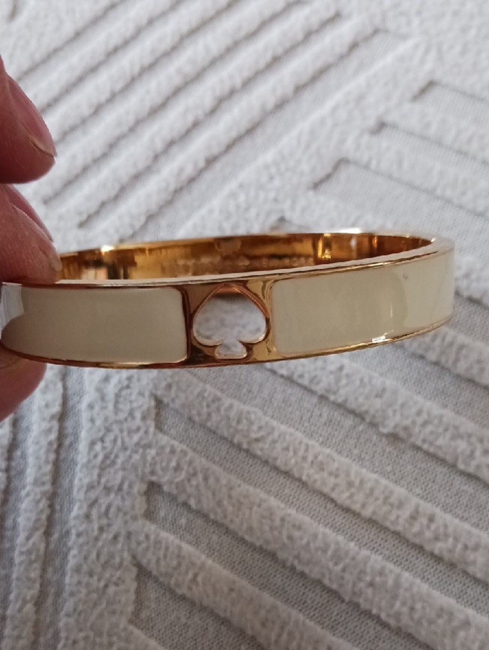 kate spade Cream Enamel and Gold Spade Bangle Bracelet - Picture 5 of 5